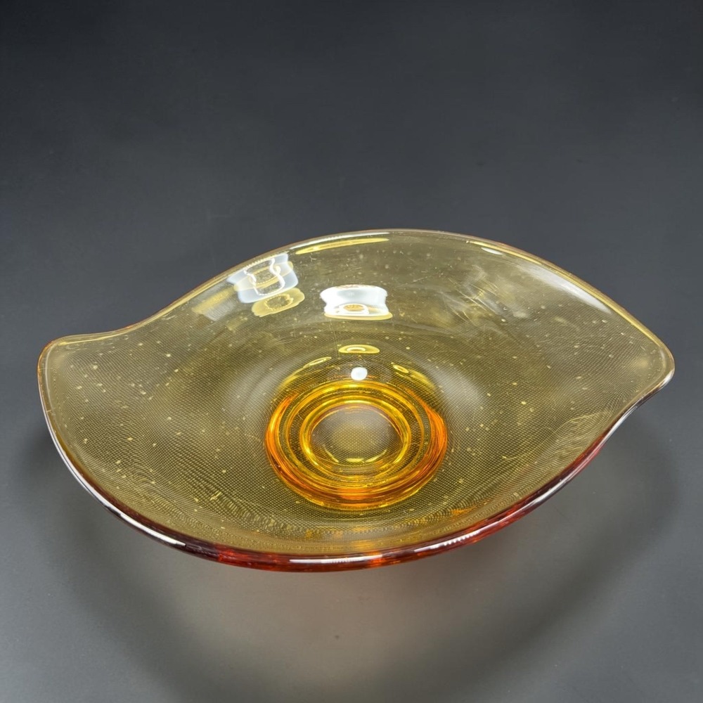 Viking Glass Amber Art Glass Bowl Mid Century Modern Footed Dish 8 Inch‎ Vintage